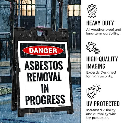 OSHA Danger Asbestos Removal in Progress Sidewalk Sign Kit, - size: 18x24 Inches, style: A-frame + 2 Panel Kit
