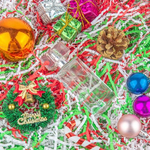 Caleihd Crinkle Cut Paper Shred Filler Gift Cushion Streamer 3 Mix Color - color: Green& Red& White