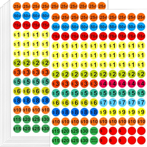 Removable Garage Sale Price Stickers, 1400 PCS 3/4 Inch Price Stickers for Yard Sales, Flea Markets, County Fairs & Retail Use, Pricemarker Labels, Colours Round Price Tags - style: 1400 pcs