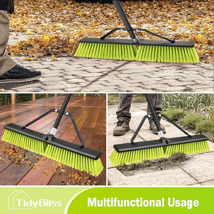 TidyBliss 24” Wide Push Broom Outdoor Heavy Duty with 63” Long Handle - color: Yellow-green