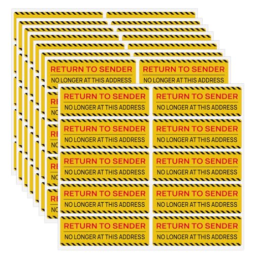 100PCS Return to Sender No Longer at This Address Stickers,3x1 Inch Self Adhesive Label Please Return to Sender Stickers for Letter Envelope Mailbox Postal Service Cartons Shipping(Yellow)