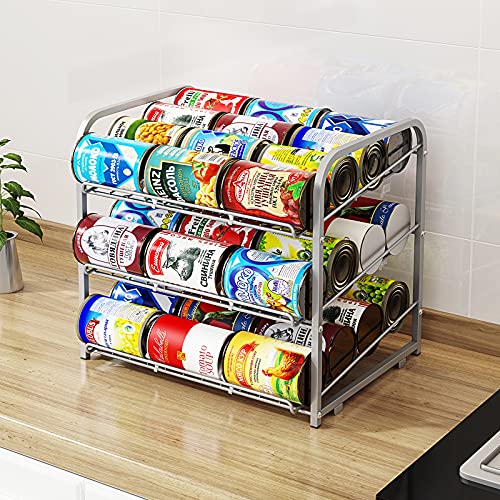 Can Rack Organizer,3 Tier Stackable Can Storage Dispenser,Sliver - color: Silver