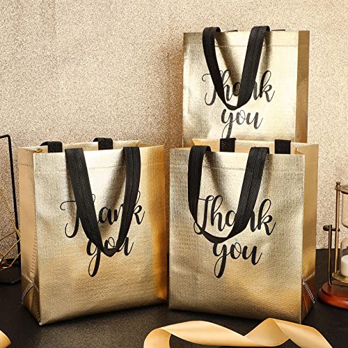 Fumete 50 Pcs Gold Glossy Thank You Gift Bag with Handles - color: Gold