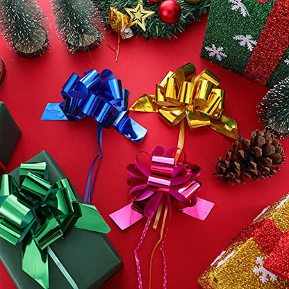 Chunyin 72 Pcs 5 Inch Pull Bows for Gift Wrapping Gift Bows, classic Color - color: Red, Gold, Green, Rose Red, Silver, Blue