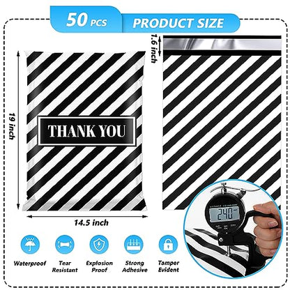 Thank You Poly Mailer 14.5x19 Inch 50 Pcs - color: Black & White Stripes, size: 14.5x19 Inch 50Pcs