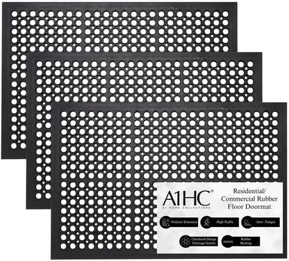 A1 Home Collections Anti Fatigue Mat, 0.6" Thick Heavy Duty Rubber Floor Mat with Drainage Holes - Non-Slip Kitchen, Bar & Restaurant Mat, 36x60 in (3 Pack) - size: 3 Pack - 60"L x 36"W x 0.6"Th