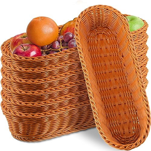 Crtiin 6 Pcs Bread Baskets for Serving 14.2 x 5.7 x 3 Inch Poly Wicker Woven Bread Baskets Harvest Basket Oval Gift Baskets Serving Basket for Kitchen Fruit Vegetable Restaurant Home Display Favor
