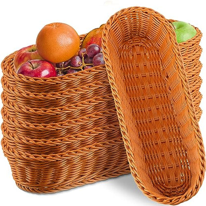 Crtiin 6 Pcs Bread Baskets for Serving 14.2 x 5.7 x 3 Inch Poly Wicker Woven Bread Baskets Harvest Basket Oval Gift Baskets Serving Basket for Kitchen Fruit Vegetable Restaurant Home Display Favor