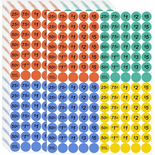 3500 Pcs Price Stickers for Garage Sales, Pre-Printed 25¢ to $20 & Blank Yard Sale Price Tags, Pricing Labels Removable Adhesive No-Residue for Yard Sale Sign Supplies, Rummage Sale & Small Business - color: Round