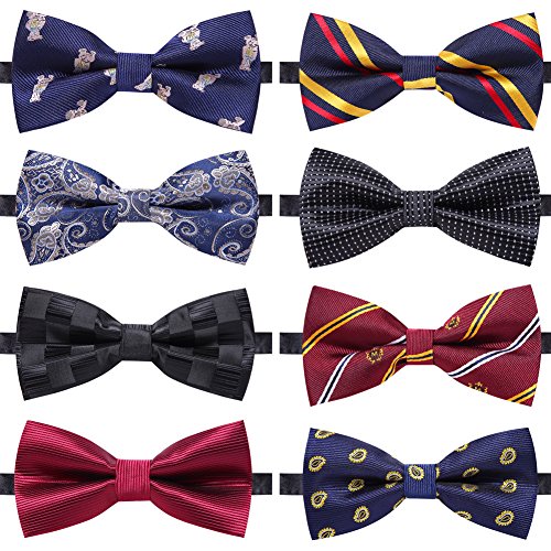 AUSKY 8 PACKS Elegant Adjustable Pre-tied Bow Ties for Men Boys (1&4&5&6&8 Pack for option) - color: F