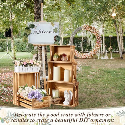 CroBlissful 5 Pack Wooden Crates for Display Nesting Crates, Natural - color: Natural