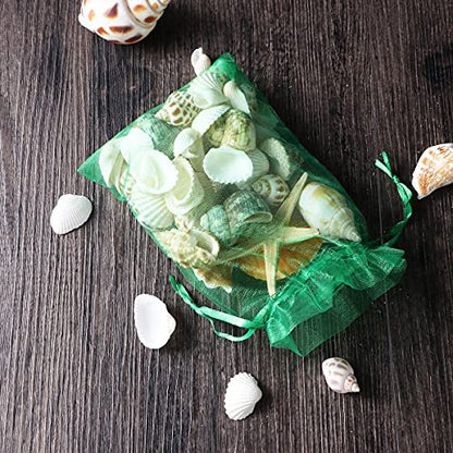 Pack of 50 Sheer Organza Mesh Drawstring Gift Bags 5x7 Inch Green - color: Green 5x7in 50pcs