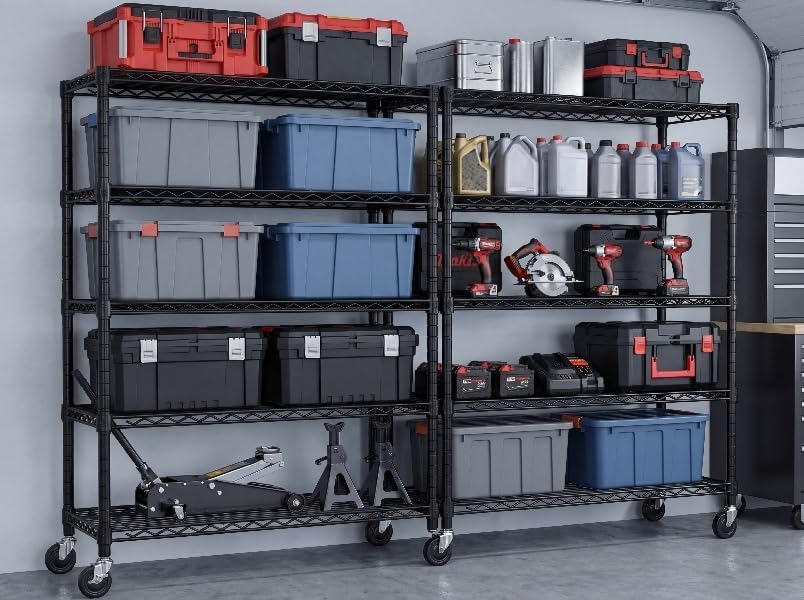 PrimeZone 74" H Wire Shelving 1250lbs 5 Tier Storage Shelves with Wheels - size: 36" W x 14" D x 74" H