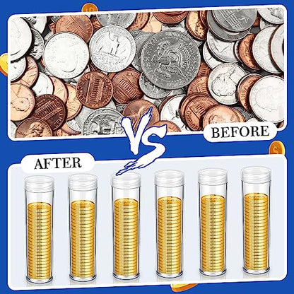 Tanlade 30 Pcs Coin Storage Tubes Coin Capsules Penny Coin Tube Clear Round 5 Cents Coin Storage Tube Holders with Screw on Lid for Coin Collection Supplies Bank Rolls