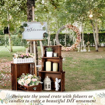 CroBlissful 5 Pack Wooden Crates for Display Rustic Nesting Crates, Brown - color: Brown