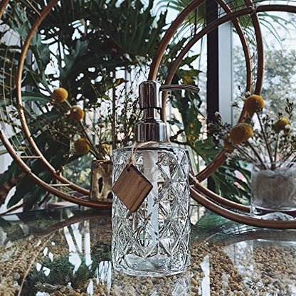 JASAI Diamond Design 12 Oz Glass Soap Dispenser with Rust Proof Pump - color: Clearglass-silver Pump, style: Diamond