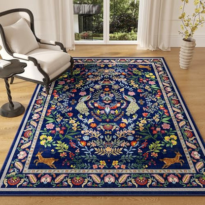 Rugcomf Area Rug 4x6 Floral Washable Non Slip, Blue - color: Blue, size: 4' x 6' (Rectangular)