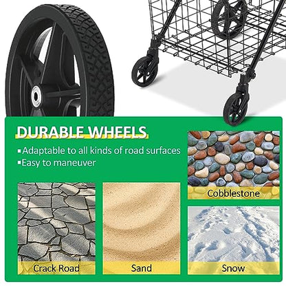 Spurgehom 2-Tier Shopping Cart for Groceries Folding Grocery Cart On Wheels with Removable Double Baskets 360° Rolling Utility Cart with Oxford Cloth Liner, Black - size: Extra Large