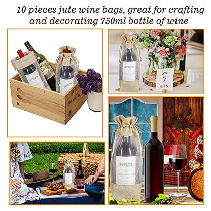 Shintop Wine Gift Bags, 10pcs Drawstring Bottle Bags with Sheer Window - color: Brown, size: 14 x 6.3 Inches (Pack of 10)