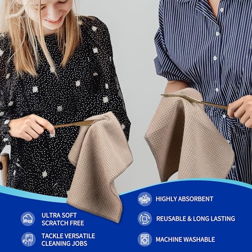 MR.SIGA Waffle Pattern Microfiber Cleaning Cloths, 6 Pack, Sandy Brown - color: Sandy Brown