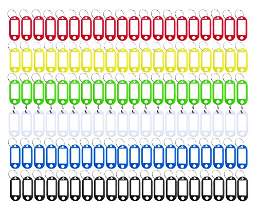Key Tag Assorted Color Plastic Coded Key ID Label Tags Split Ring Keyring - with Label Window Ring Holder (120)