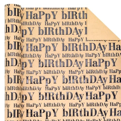 WRAPAHOLIC 3D Kraft Birthday Wrapping Paper Roll - Mini Roll - 17 Inch x 16.5 Feet - Black and Brown Happy Birthday Lettering Design with Embossed Perfect for Holiday, Party Celebration - color: Brown & Black Happy Birthday, size: 17 inch x 16.5 feet