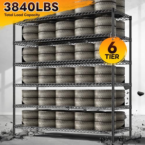 REIBII 6-Tier Heavy Duty Wire Shelving Unit, 3840LBS Storage Shelf Rack - size: 83"H x 55.5"W x 18"D