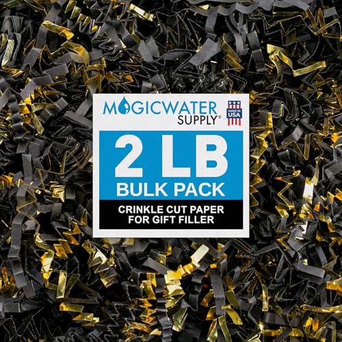 MagicWater Crinkle Cut Paper Gift Basket Filler - 2 LB - Black & Gold - color: Black & Gold