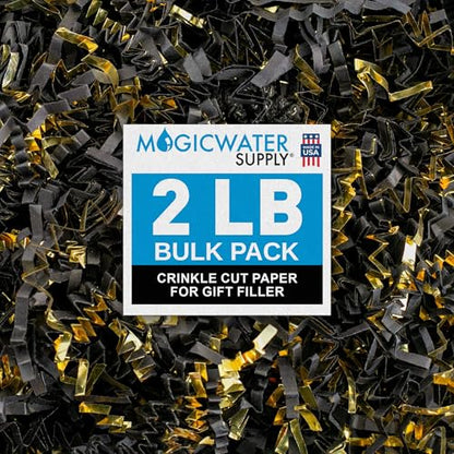 MagicWater Crinkle Cut Paper Gift Basket Filler - 2 LB - Black & Gold - color: Black & Gold