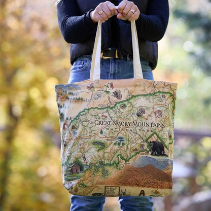 Xplorer Maps Canvas Tote Bag with Handles, Cloth Grocery Shopping Bag, Reusable & Eco-friendly Bag, 100% Cotton, Washable - color: Great Smoky Mountains