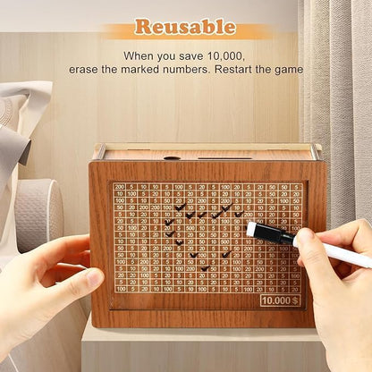 Cash Vault Wooden Savings Box,$10000 Wooden Cash Saver Money Box, Cash Saver Box, Coin Counter Piggy Bank, Money Box with Counter, Wooden Money Box with Money Target and Numbers (Dark Brown) - color: Wood