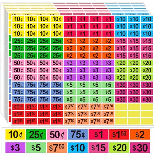 4125 Pcs Removable Garage Sale Stickers, Pre-Priced Yard Sale Price Stickers (1/2" X 3/4"), Price Tags with Blank Space to Write, Bright Colors Rummage Sale Labels for Retail,Flea Markets - color: Square