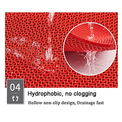 WLWLEO Drainage Flooring Mats Commercial Anti-Fatigue Rubber Matting 3x10 Ft Heavy Duty Non-Slip Floor Mats for Swimming Pool Shower Room Bathroom Garage Kitchen Patio,Red,0.9×3M - color: Red