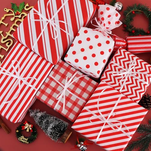 BEISHIDA 120 Sheets Red White Tissue Paper Bulk for Gift Wrapping Gift Bags - color: 6rw120