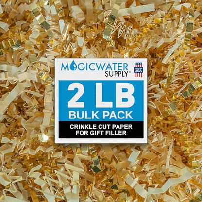 MagicWater Crinkle Cut Paper Gift Basket Filler - 2 LB - Vanilla & Gold - color: Vanilla & Gold