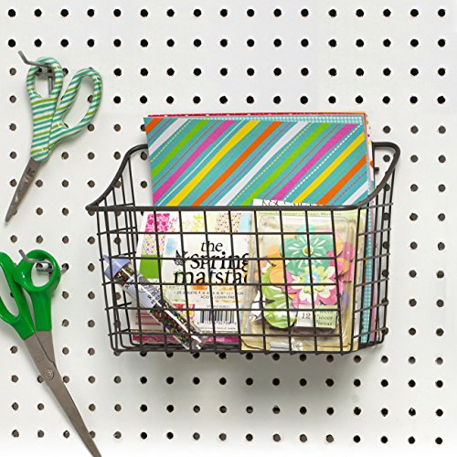 Spectrum Large Wire Basket Pegboard Wall Organizer Metal Pegboard Storage Bin Dual Mounting System for Garage Tools Workshop Supplies Craft Room Organization & Accessories, Industrial Gray