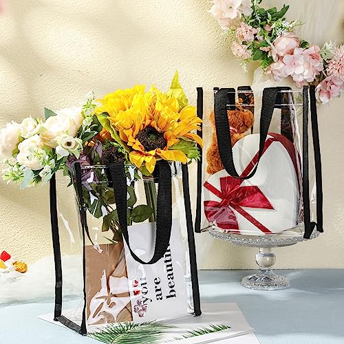 Paterr 50 Pcs Clear Tote Bag Bulk Stadium Approved Plastic Clear Gift Bag with Handle for Wedding Birthday Baby Shower Party