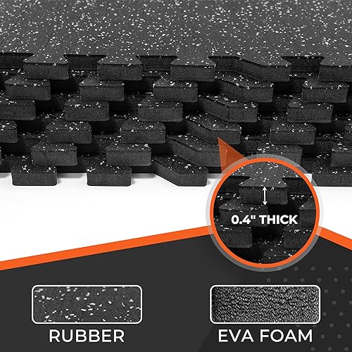 SUPERJARE 0.4'' Thick 6 Pcs 24 Sq Ft Rubber Top Exercise Equipment Mats - size: 6 Tiles (24 Sq Ft)