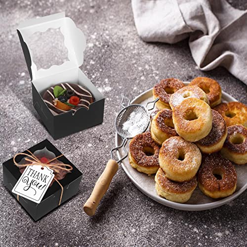 KPOSIYA 10pcs Small Cookie Boxes with Window, 4x4x2.5 Balck Bakery Box - color: Black, size: 10