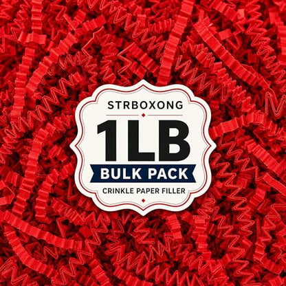 STRBOXONG Red Crinkle Paper Filler 1 LB, Recyclable Crinkle Cut Paper Shred for Gift Baskets, Gift Boxes, Gift Bags, Valentine Gifts, Christmas Party Favors, Birthday and Holiday Packaging - color: Red