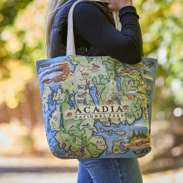 Xplorer Maps Canvas Tote Bag with Handles, Cloth Grocery Shopping Bag, Reusable & Eco-friendly Bag, 100% Cotton, Washable - color: Acadia National Park