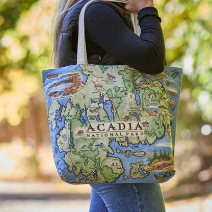 Xplorer Maps Canvas Tote Bag with Handles, Cloth Grocery Shopping Bag, Reusable & Eco-friendly Bag, 100% Cotton, Washable - color: Acadia National Park