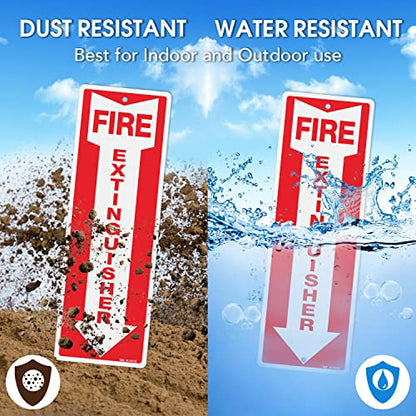 T&R Metal Fire Extinguisher Sign - 12 Pack - 12"x4" .040 Rust Free Heavy Aluminum, Reflective, Waterproof, Weatherproof and Fade Resistant, 2 pre-drilled holes, Easy to Install Indoors and Outdoors - color: RED - 12" x 4" - 12 Pack - Metal