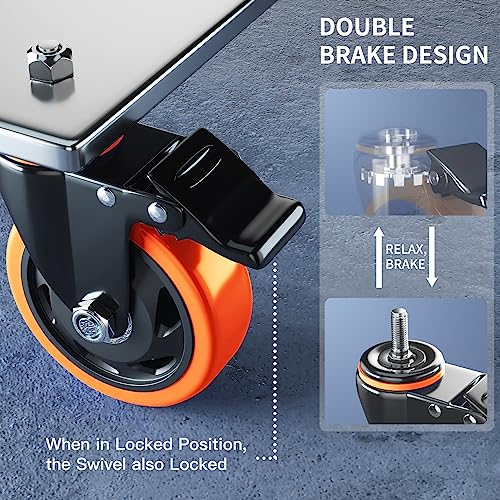 4" Stem Caster Wheels 1/2" Heavy Duty 2000Lbs Locking Casters Set of 4 - color: Orange, size: 4in(1/2"-13)