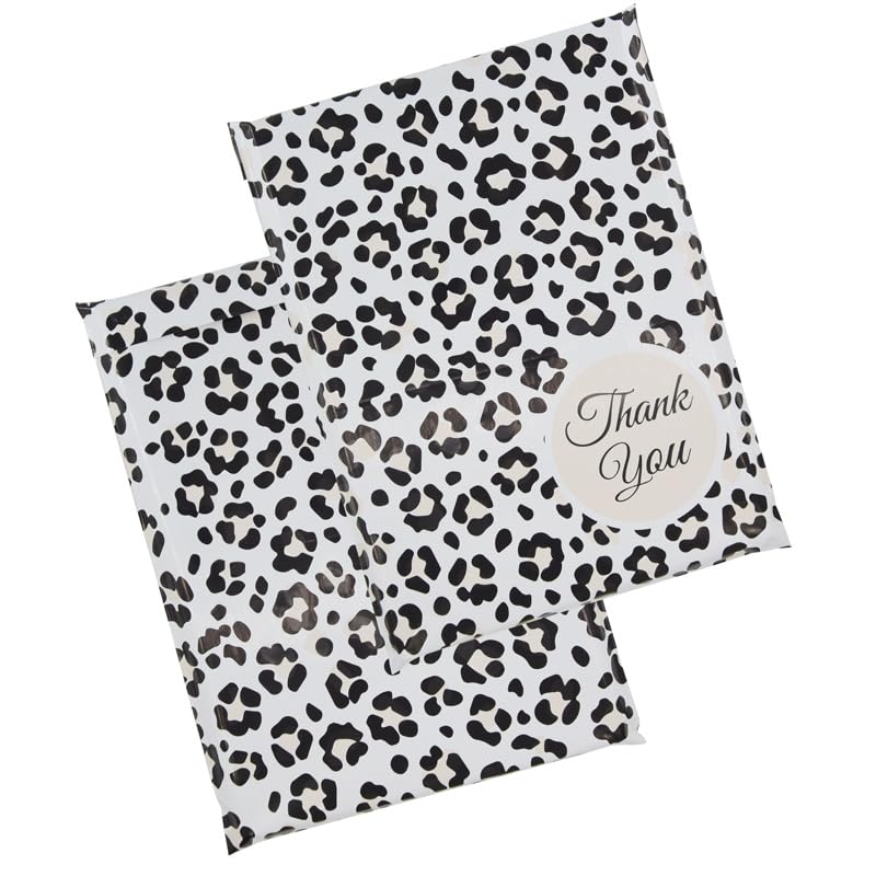 100x Poly Mailers 10x13 Inch Mailing Bags Colorful Thank You Designs with Self Seal Tear & Waterproof Shipping Envelopes for Packaging, Small Business & E-Commerce (Leopard Thank You) - color: Leopard Thank You