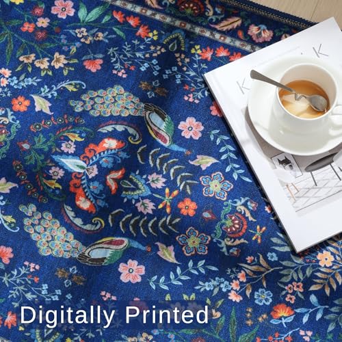 Rugcomf Area Rug 3x5 Floral Washable Non Slip, Blue - color: Blue, size: 3' x 5' (Rectangular)