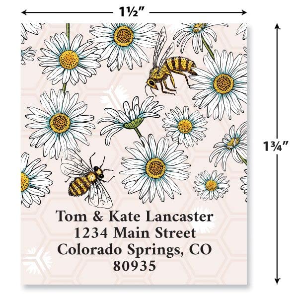 Bee Pattern Personalized Address Labels - Set of 144 (4 Designs), 1 ½” x 1 ¾”, Self-Adhesive, Large Flat-Sheet Select Labels, By Colorful Images - color: Bee Pattern