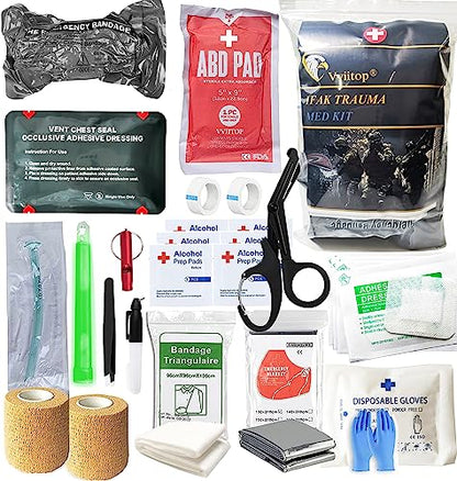Trauma Refill Kit Med Pack IFAK First Aid | Vented Chest Seal | Israeli Bandage | ABD Pad | Self-Adhesive Bandages | Compressed Gauze | Bleeding Control Pack Feat Med Kits (Superior) - style: Superior