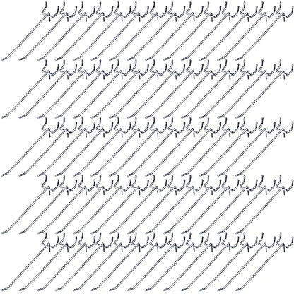 Funrous 100 Pack 6 Inch Stainless Steel Hooks for Pegboard, Silver - size: 6 Inch