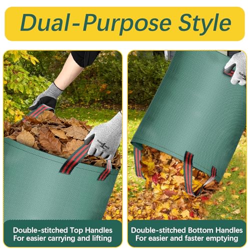 3 Pack 72 Gallon leaf collector bag lawn bags,leaf bags Heavy duty reusable,Gardening gloves included,Suitable for camping, yards, and recycling; can Cleaning debris, leaves, grass clippings